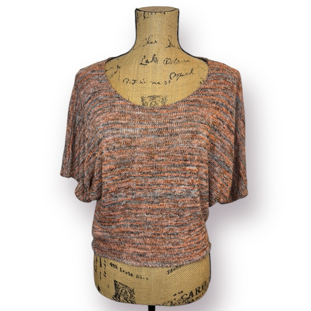 Mingle Juniors L Y2K Multicolor Short Sleeve Lightweight Open Back Knit Top